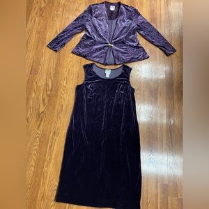 Vintage 80’s 90’s Velvet Dress & Vintage Jacket Set Royal Purple Sparkle Holiday